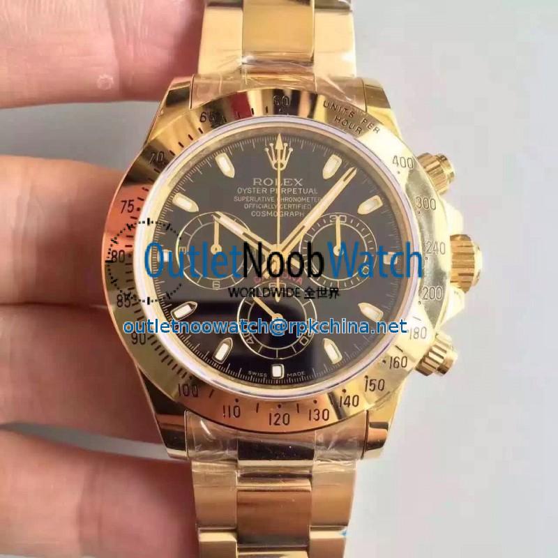 Replica Rolex Daytona Cosmograph 116528 JH Yellow Gold Black Dial Swiss 4130 Run 6@SEC