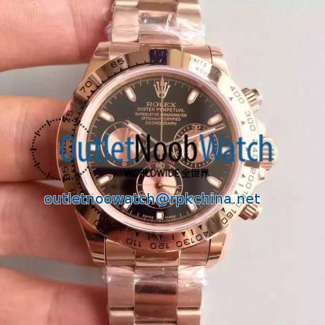 Replica Rolex Daytona Cosmograph 116505 JH Rose Gold Black Dial Swiss 4130 Run 6@SEC