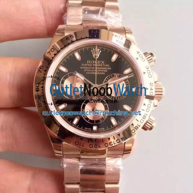 Replica Rolex Daytona Cosmograph 116505 JH Rose Gold Black Dial Swiss 4130 Run 6@SEC