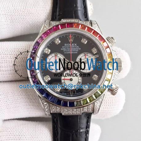 Replica Rolex Daytona Cosmograph 116599 Rainbow Stainless Steel & Diamonds Black Dial Swiss 7750 Run 6@SEC