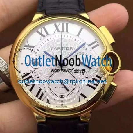 Replica Cartier Ballon Bleu Chronograph YG White Dial Swiss 7750