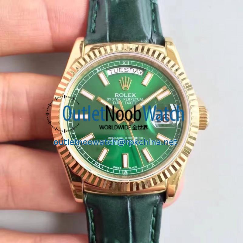 Replica Rolex Day-Date 118138 36MM V5 Yellow Gold Green Dial Swiss 2836-2