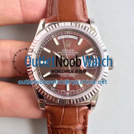 Replica Rolex Day-Date 118139 36MM V5 Stainless Steel Chocolate Dial Swiss 2836-2