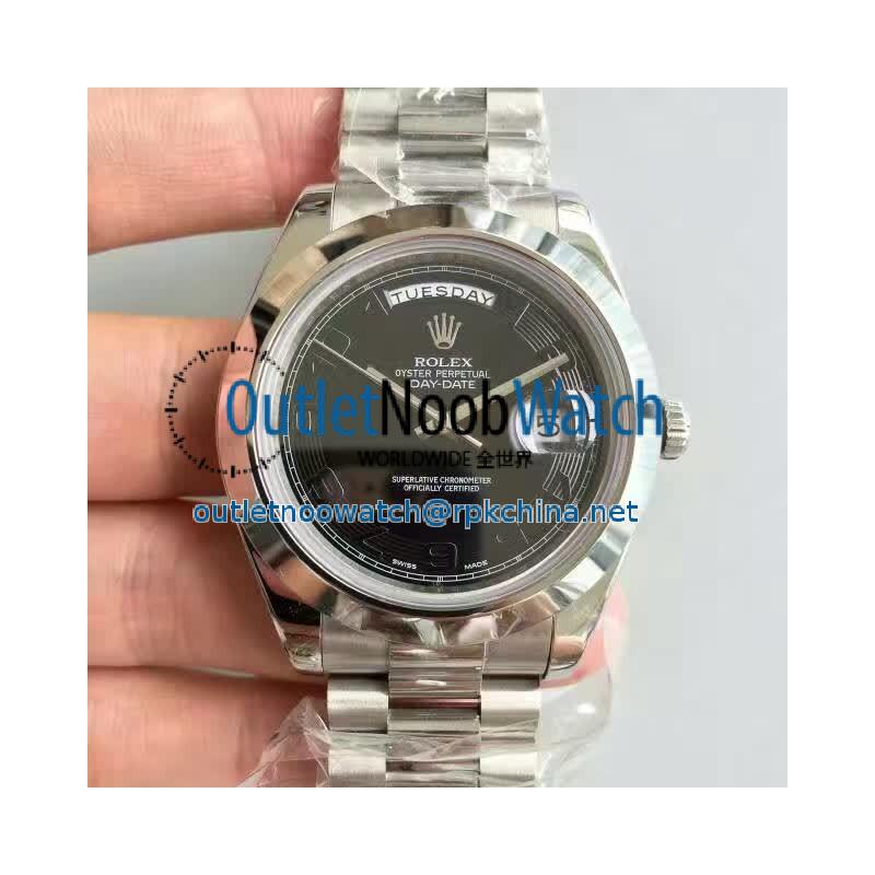 Replica Rolex Day-Date II 218206 41MM V6 Stainless Steel Black Dial Swiss 2836-2