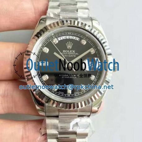 Replica Rolex Day-Date II 218239 41MM V6 Stainless Steel Black Dial Swiss 2836-2