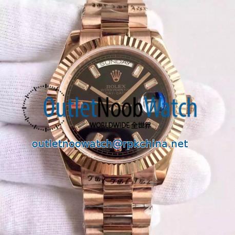 Replica Rolex Day-Date II 218235 41MM KW Rose Gold Black Dial Swiss 3255