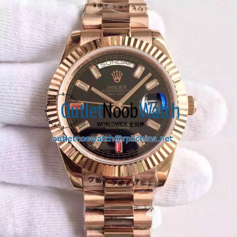 Replica Rolex Day-Date II 218235 41MM KW Rose Gold Black Dial Swiss 3255