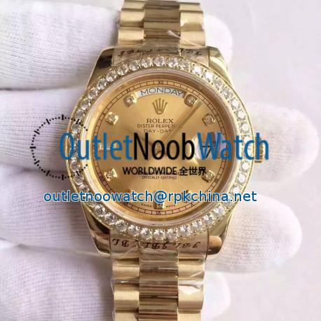 Replica Rolex Day-Date II 218348 41MM KW Yellow Gold & Diamonds Champagne Dial Swiss 3255