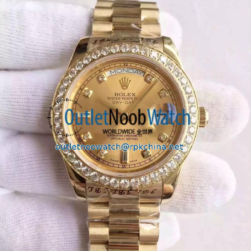 Replica Rolex Day-Date II 218348 41MM KW Yellow Gold & Diamonds Champagne Dial Swiss 3255