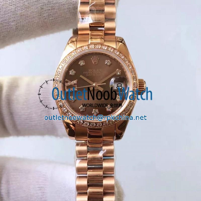 Replica Rolex Lady Datejust 28 279135RBR 28MM Rose Gold & Diamonds Chocolate Dial Swiss 2671