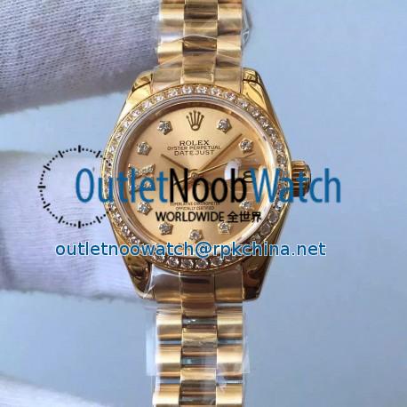 Replica Rolex Lady Datejust 28 279138RBR 28MM Yellow Gold & Diamonds Champagne Dial Swiss 2671