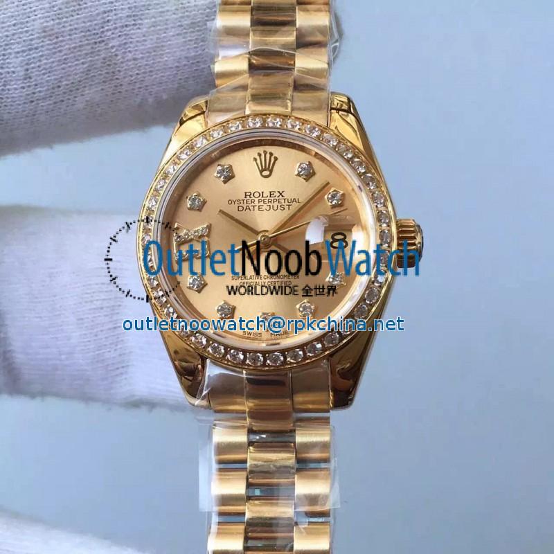 Replica Rolex Lady Datejust 28 279138RBR 28MM Yellow Gold & Diamonds Champagne Dial Swiss 2671