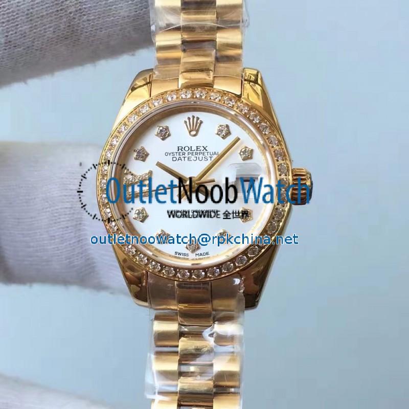 Replica Rolex Lady Datejust 28 279138RBR 28MM Yellow Gold & Diamonds White Dial Swiss 2671