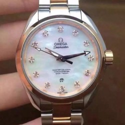 Replica Omega Aqua Terra 150M Lady 34MM Rose Gold & Stainless Steel Pearl Dial Swiss 8520