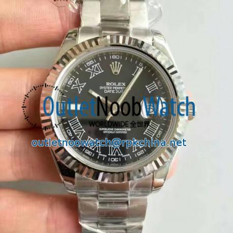 Replica Rolex Datejust II 116334 41MM NF Stainless Steel Black & Roman Dial Swiss 2836-2