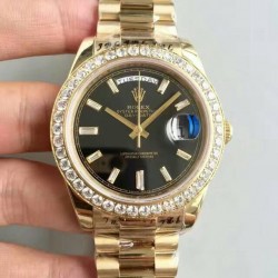 Replica Rolex Day-Date 40 228398TBR 40MM KW Yellow Gold & Diamonds Black Dial Swiss 3255