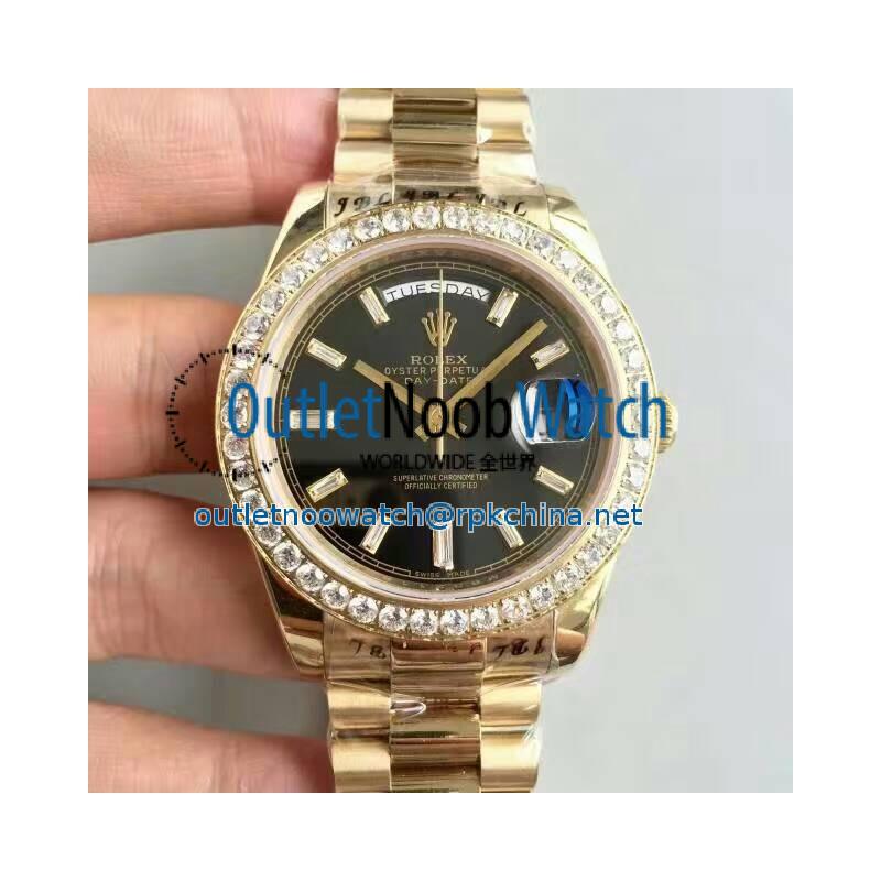 Replica Rolex Day-Date 40 228398TBR 40MM KW Yellow Gold & Diamonds Black Dial Swiss 3255