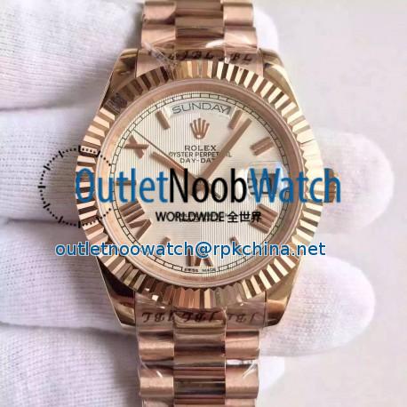 Replica Rolex Day-Date 40 228235 40MM KW Rose Gold Silver Quadrant Dial Swiss 3255