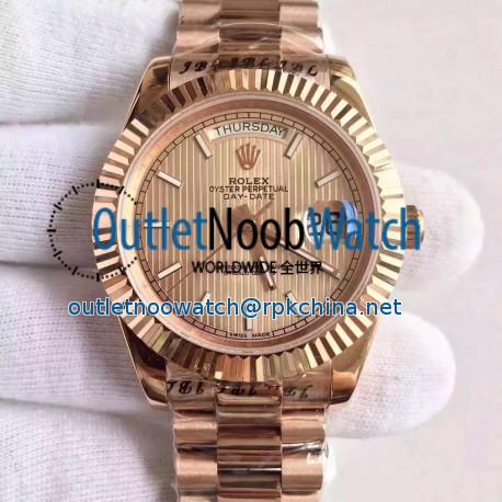 Replica Rolex Day-Date 40 228235 40MM KW Rose Gold Gold Stripe Dial Swiss 3255