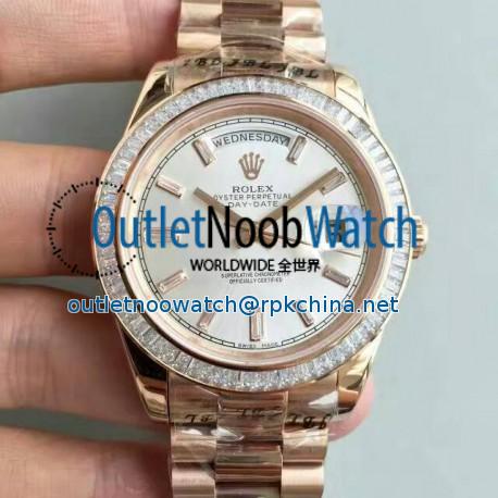 Replica Rolex Day-Date 40 228235 40MM KW Rose Gold & Diamonds Sundust Dial Swiss 3255