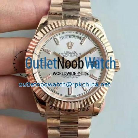 Replica Rolex Day-Date 40 228235 40MM KW Rose Gold Sundust Dial Swiss 3255