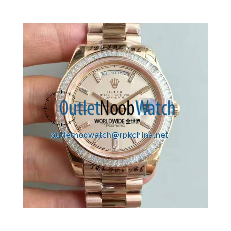 Replica Rolex Day-Date 40 228235 40MM KW Rose Gold & Diamonds Cream Dial Swiss 3255