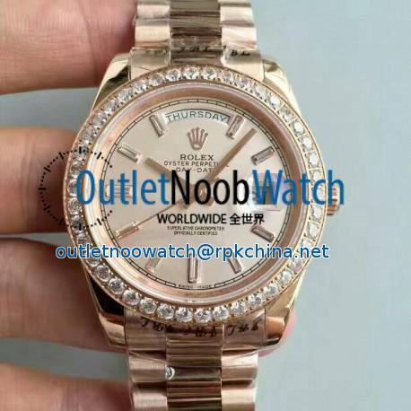 Replica Rolex Day-Date 40 228235 40MM KW Rose Gold & Diamonds Cream Dial Swiss 3255