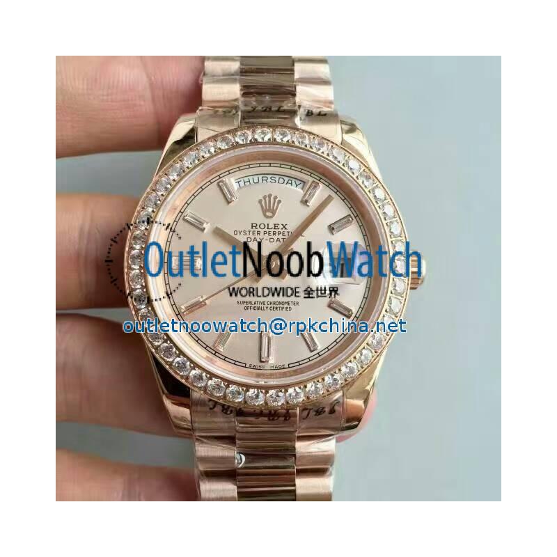 Replica Rolex Day-Date 40 228235 40MM KW Rose Gold & Diamonds Cream Dial Swiss 3255