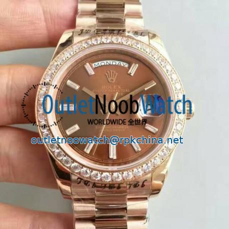 Replica Rolex Day-Date 40 228235 40MM KW Rose Gold & Diamonds Chocolate Dial Swiss 3255