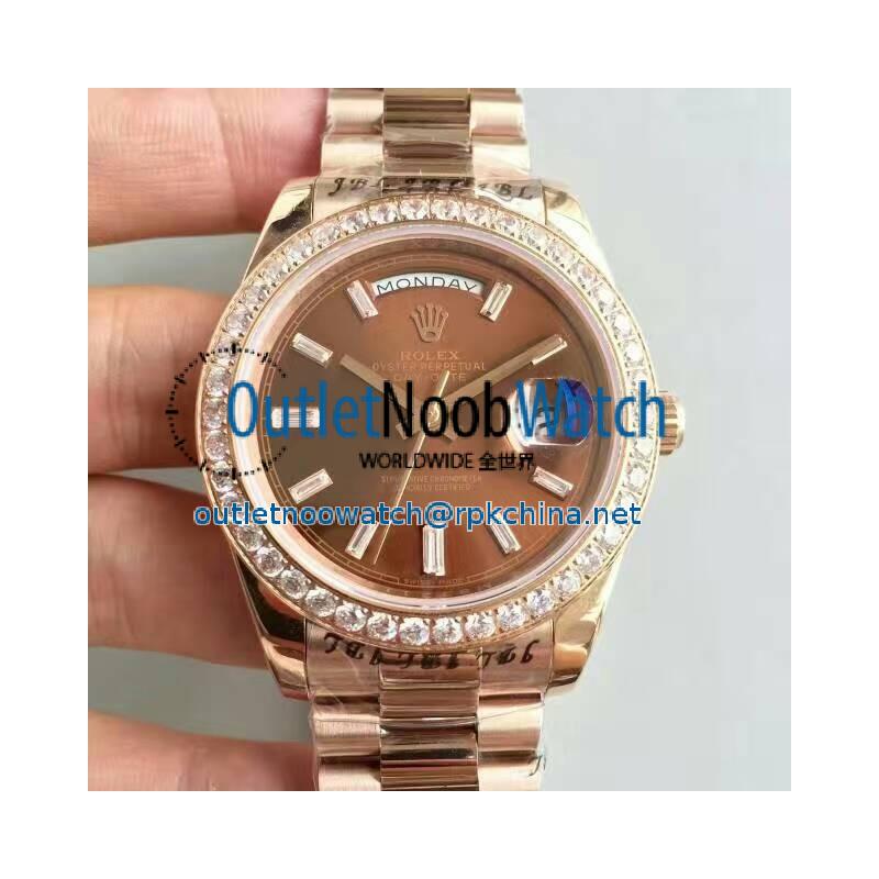 Replica Rolex Day-Date 40 228235 40MM KW Rose Gold & Diamonds Chocolate Dial Swiss 3255