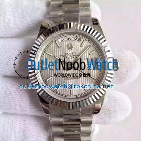 Replica Rolex Day-Date 40 228239 40MM KW Stainless Steel Silver Stripe Dial Swiss 3255