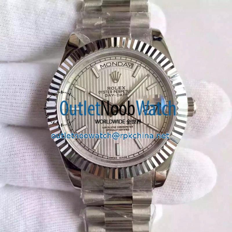 Replica Rolex Day-Date 40 228239 40MM KW Stainless Steel Silver Stripe Dial Swiss 3255