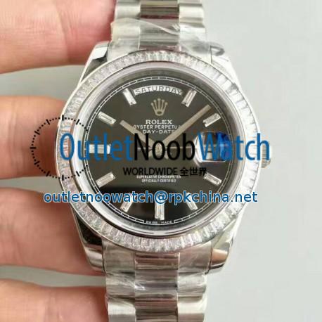 Replica Rolex Day-Date 40 228396TBR 40MM KW Stainless Steel & Diamonds Black Dial Swiss 3255