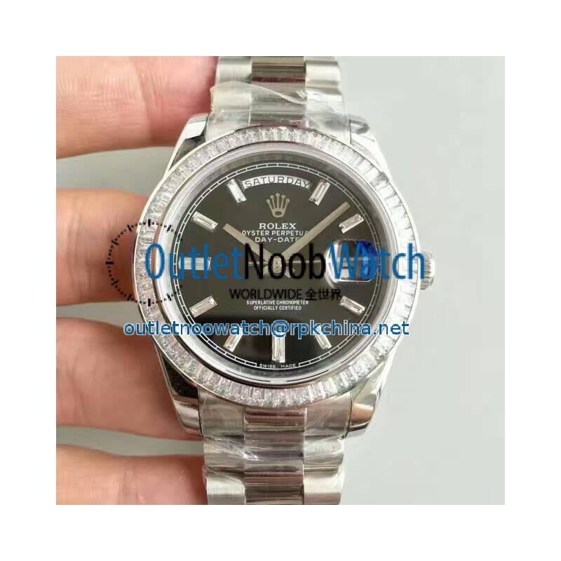 Replica Rolex Day-Date 40 228396TBR 40MM KW Stainless Steel & Diamonds Black Dial Swiss 3255