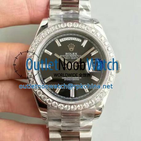 Replica Rolex Day-Date 40 228349RBR 40MM KW Stainless Steel & Diamonds Black Dial Swiss 3255