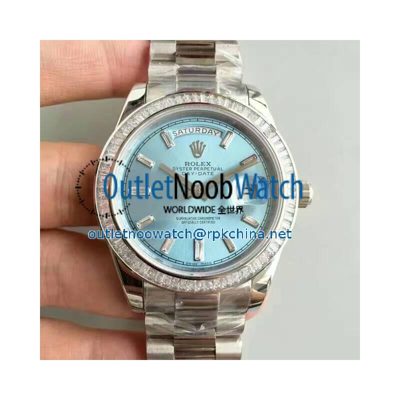 Replica Rolex Day-Date 40 228396TBR 40MM KW Stainless Steel & Diamonds Blue Dial Swiss 3255