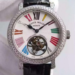 Replica Franck Muller Color Dreams Tourbillon Imperial Stainless Steel & Diamonds White Roman Numbers Dial Swiss Tourbillon