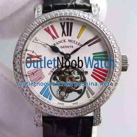 Replica Franck Muller Color Dreams Tourbillon Imperial Stainless Steel & Diamonds White Roman Numbers Dial Swiss Tourbillon