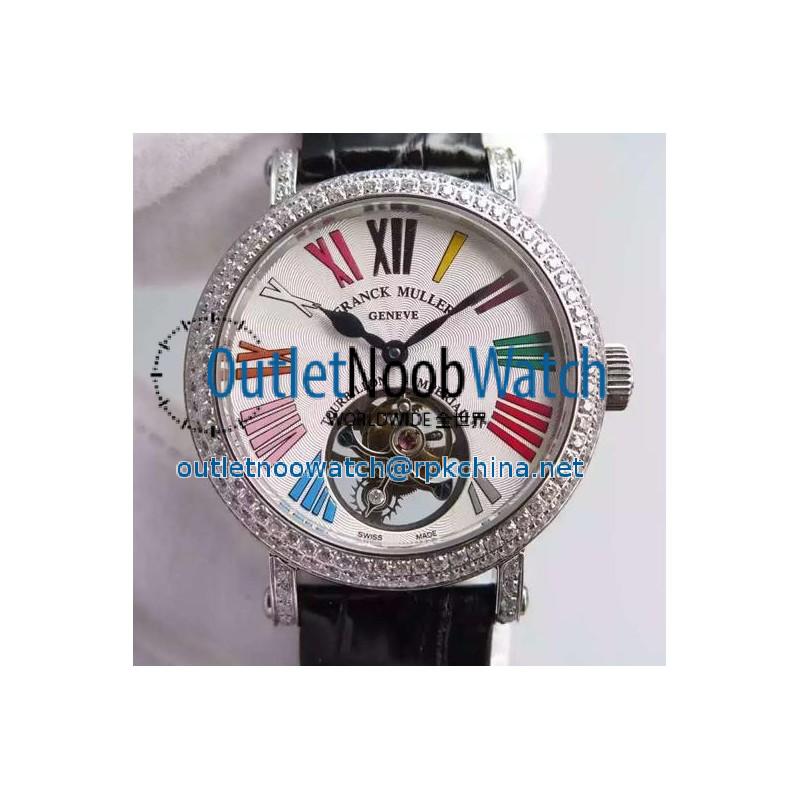 Replica Franck Muller Color Dreams Tourbillon Imperial Stainless Steel & Diamonds White Roman Numbers Dial Swiss Tourbillon