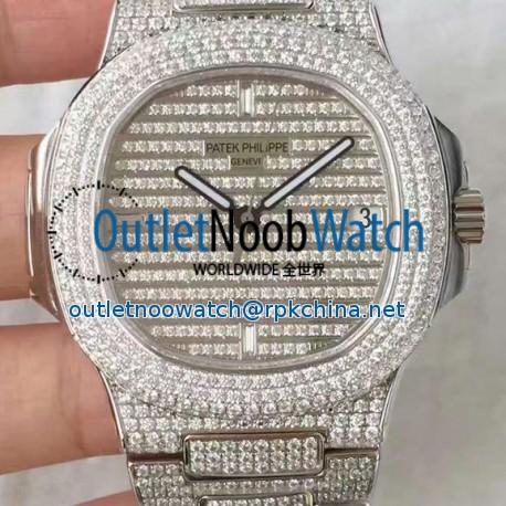 Replica Patek Philippe Nautilus Jumbo 5719/1G-001 DM Stainless Steel & Diamonds Diamonds Dial Swiss 324SC