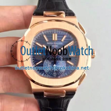 Replica Patek Philippe Nautilus Chronograph 5980R JF Rose Gold Blue Dial Swiss CH28-520C