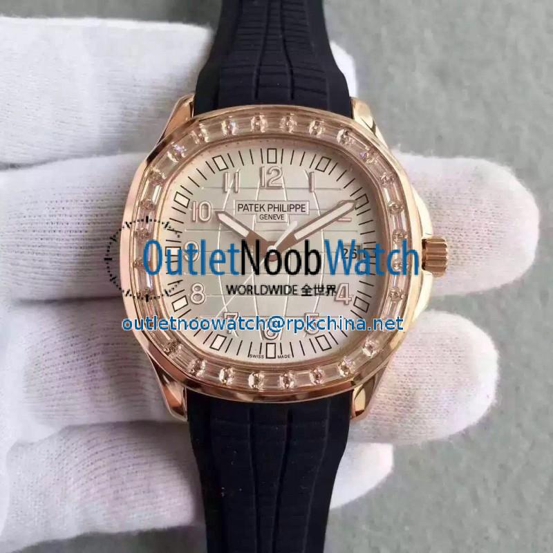 Replica Patek Philippe Aquanaut Ladies 5069R MK Rose Gold & Diamonds Gold Dial Swiss 324SC