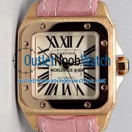 Replica Cartier Santos 100 Midsize Rose Gold White Dial Swiss 2836-2