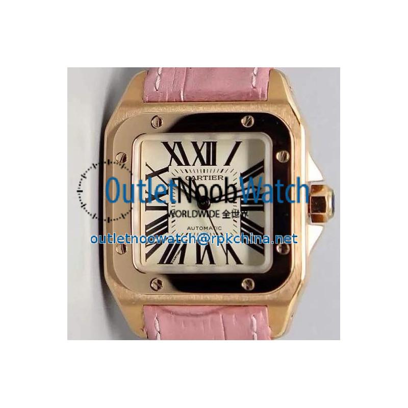 Replica Cartier Santos 100 Midsize Rose Gold White Dial Swiss 2836-2