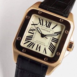 Replica Cartier Santos 100 Midsize Rose Gold White Dial Swiss 2836-2