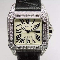 Replica Cartier Santos 100 39MM Stainless Steel & Diamonds Swiss 2836-2