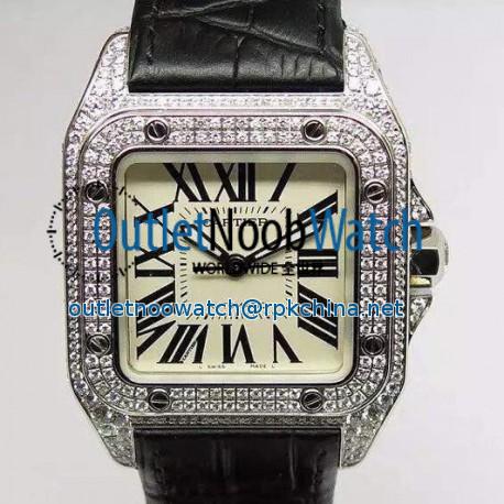 Replica Cartier Santos 100 39MM Stainless Steel & Diamonds Swiss 2836-2