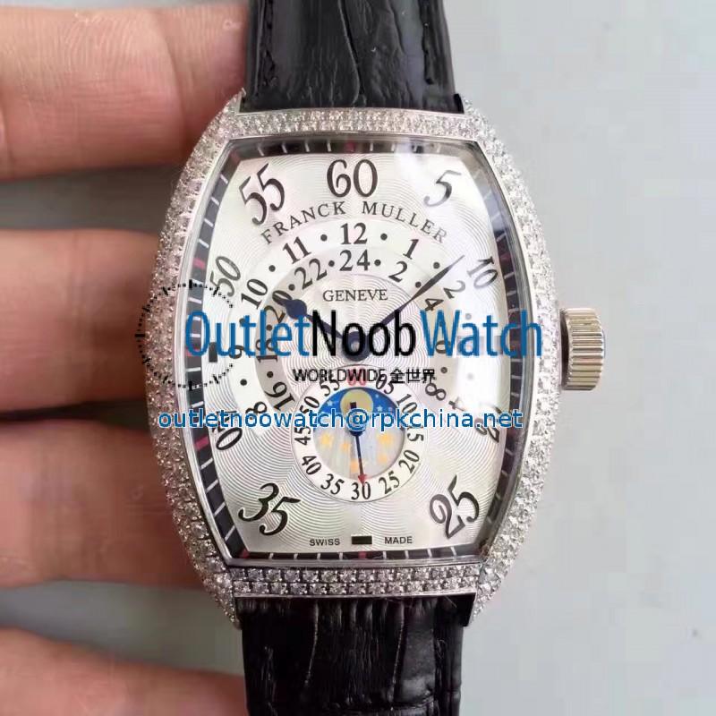 Replica Franck Muller Cintree Curvex FM 7880 Stainless Steel & Diamonds White Dial Swiss 2824-2