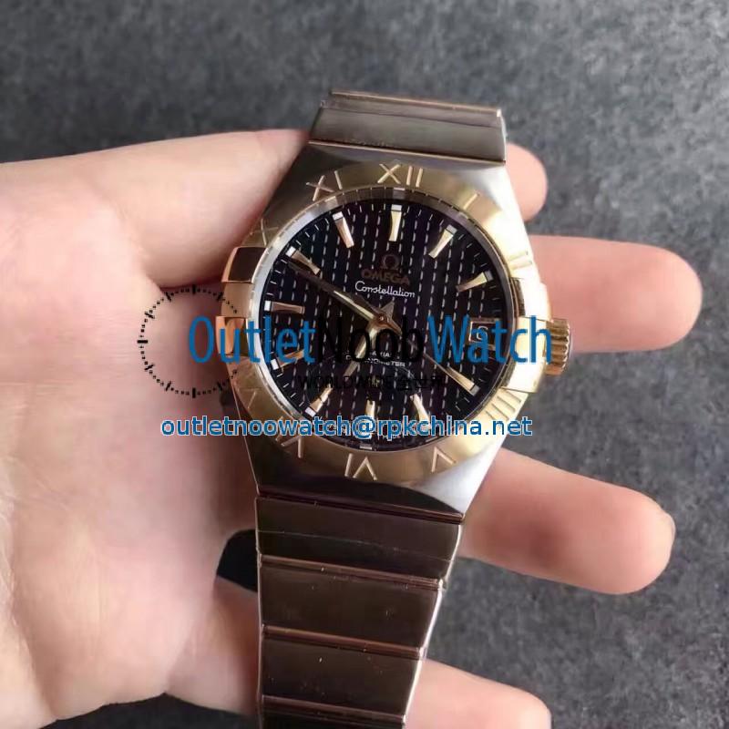 Replica Omega Constellation 123.20.38.21.01.002 38MM V6 Stainless Steel & Yellow Gold Black Dial Swiss 8500