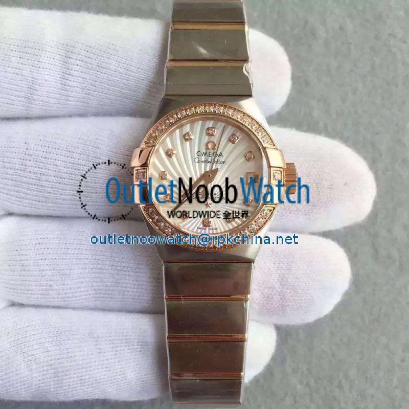 Replica Omega Constellation Ladies 123.25.27.20.58.001 27MM EF Stainless Steel & Rose Gold White & Diamonds Dial Swiss 8520